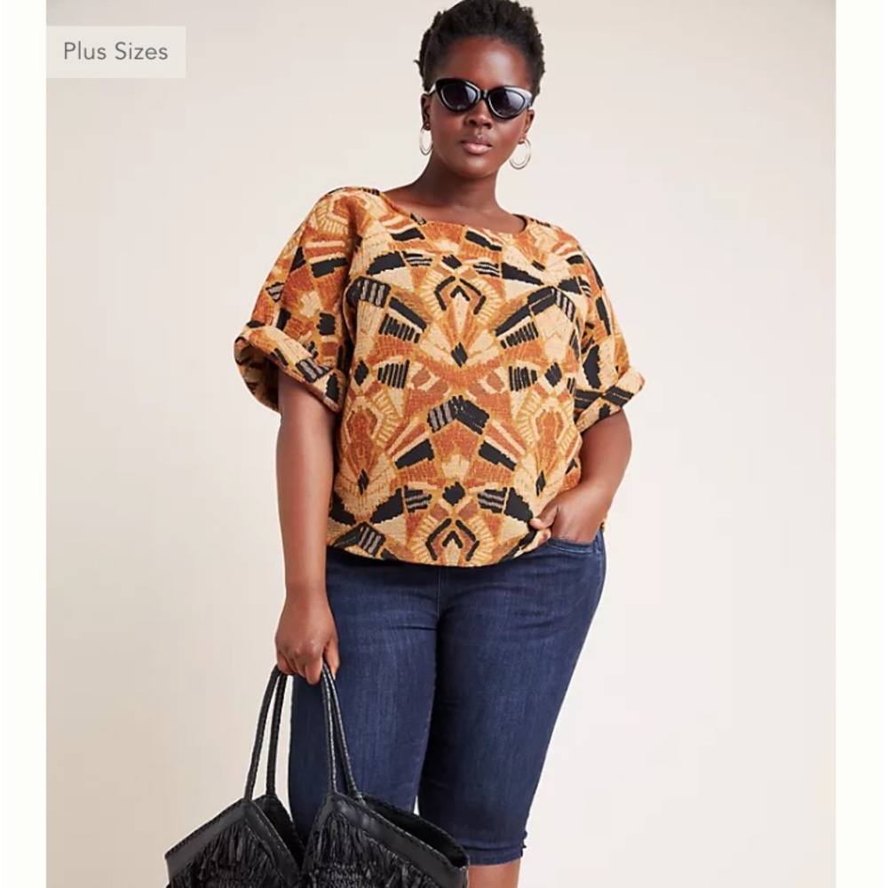 Anthropologie Dolan Seraphina Textured Tapestry Boxy Cropped Top Size 2X